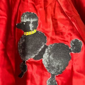 Children’s Handmade Red Satin Poodle skirt with poodle appliqué